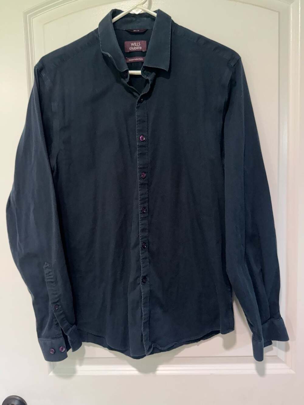 Navy Slim Fit Stretch Cotton Button Down Dress Shirt Men’s 16.5